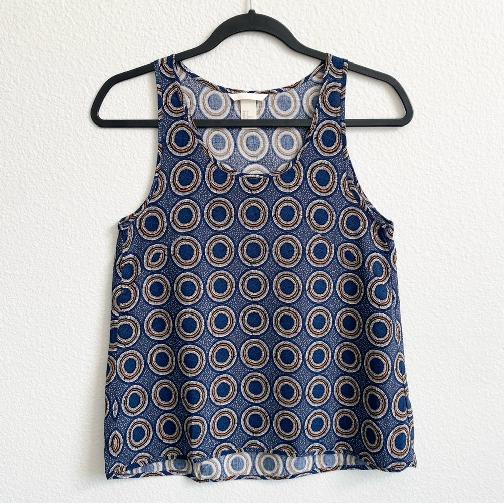 H&M Women's Blue Geometric Print Hi-Lo Hem Tank Top